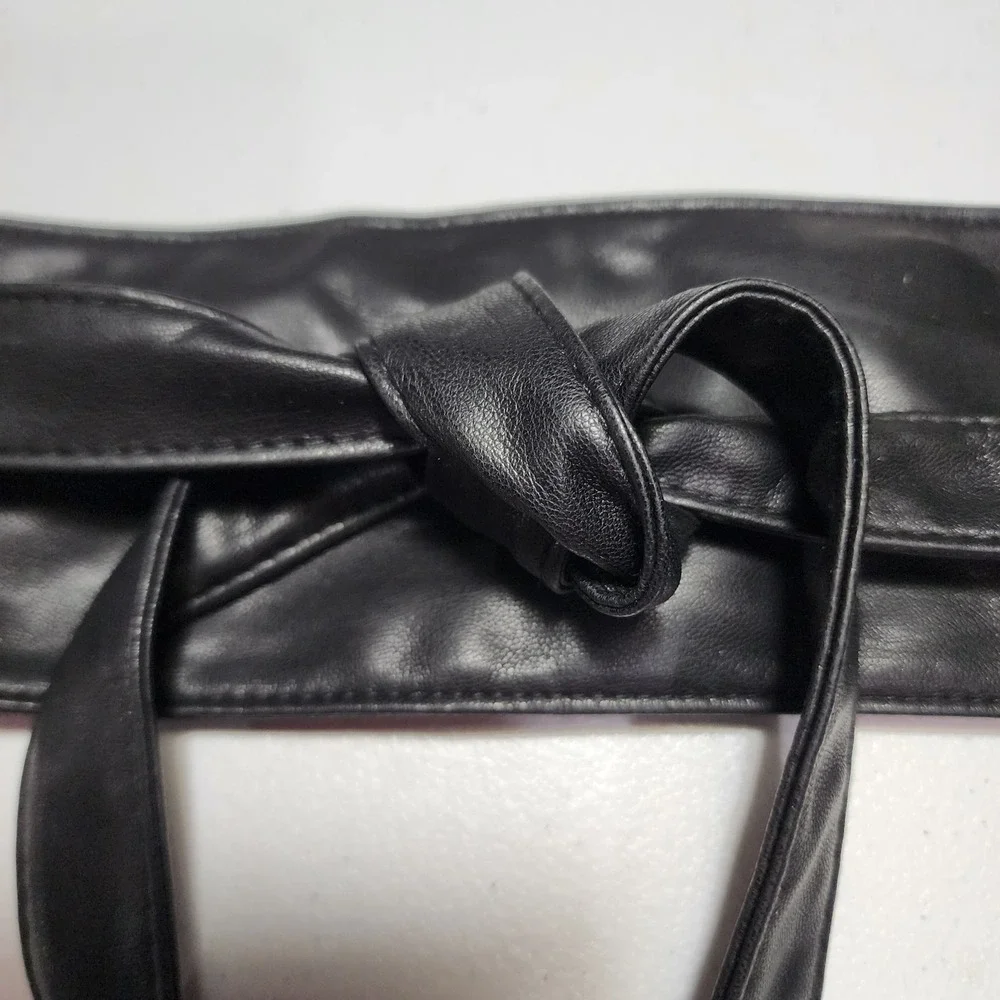 Black Faux Leather Obi Wrap Belt Wide Waist Sash Cinch Stud Detail